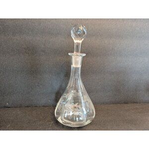 Vintage Princess House Glass Decanter With Etched Floral Design Faceted Stopper